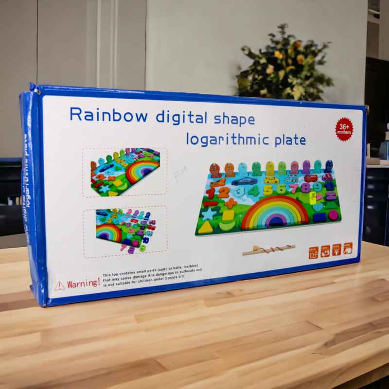 5 in 1 Multifunction Digital Board, Rainbow Digital shape-Logarithmic plate-5 in 1 Board, Montessori Educational Wooden Toys For Kids Rainbow Blocks